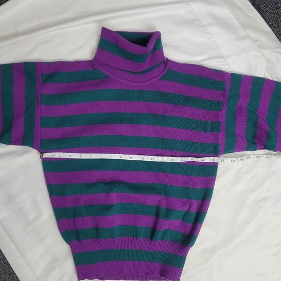 VINTAGE 90s sweater Obermeyer purple striped turtleneck wool blend XS - Picture 6 of 8